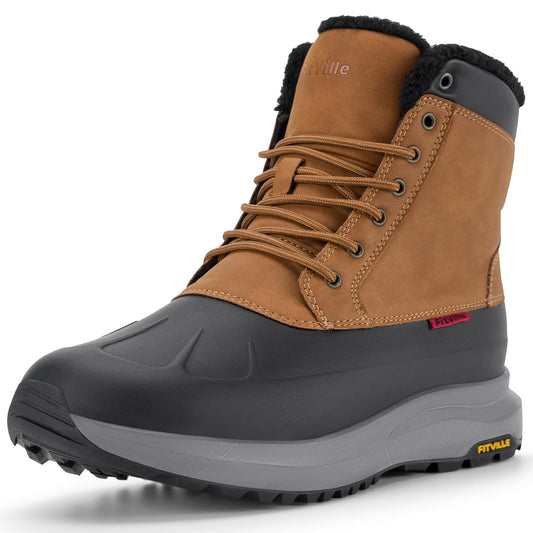 FitVille Men Wide Winter Boots Waterproof Insulated Duck Snow Boots Outdoor Hiking Mid Calf Boots Slip Resistance Warm Fur Liner High-top Shoes